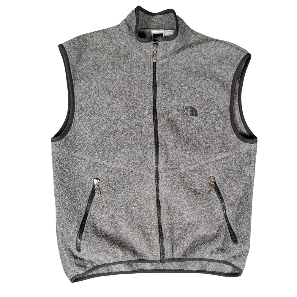 The North Face Mens Gray Full Zip Fleece Vest Mock Neck Made in USA RN 61661